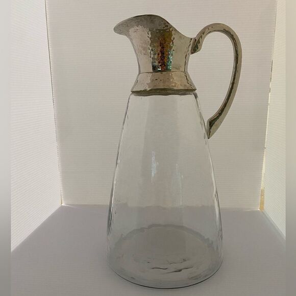 Hammered Glass Jug With Hammered Silver Spout And Handle 42oz - Picture 4 of 13